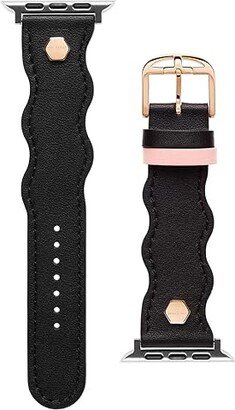 Wavy Leather Pink Keeper Hexagonal Pins w/ Logo 42/44 (Black) Watches