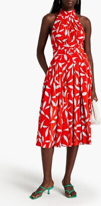 Nicola pleated printed crepe de chine midi dress