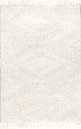 Tinsley High/Low Geometric Tassel Area Rug in Beige