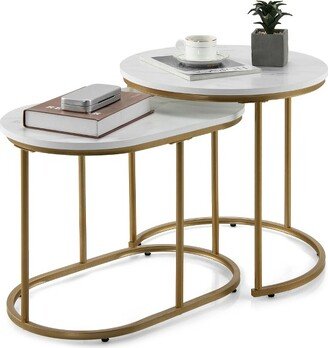 Nesting Coffee Table Modern Set of 2 Marble Coffee Side Table Set Living Room-AA