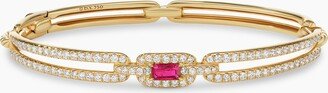 Stax Single Link Stone Bracelet in 18K Yellow Gold with Ruby and Pav