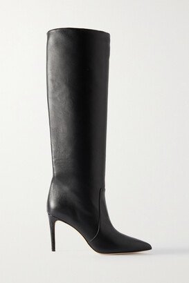 Stiletto Leather Knee Boots - Black