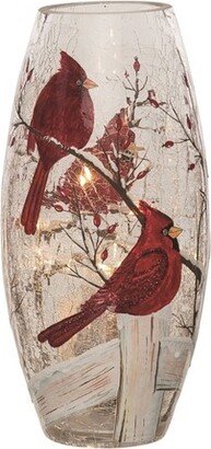 Glass 9 in. Multicolor Christmas Light Up Hand Painted Cardinal Vase Decor