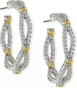 Open Weave Yellow & White CZ Hoop Earrings