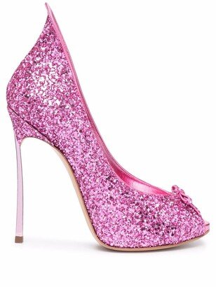 Glittered Open-Toe Pumps