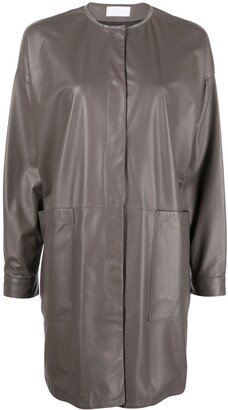 Long-Sleeve Leather Coat