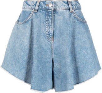 Flared Washed-Denim Shorts