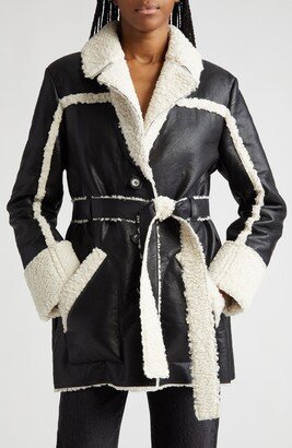 Mona Belted Faux Shearling & Faux Leather Coat