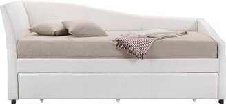 PU Upholstered Wooden Twin Size Daybed with Trundle in White