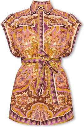 Floral-Printed Tied Waist Playsuit