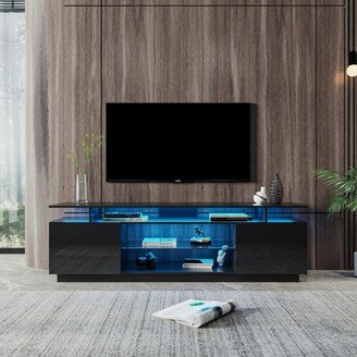 Simplie Fun Black Tv Stand for 80 Inch Tv Stands, Media Console Entertainment Center Television Table, 2 Storage Cabinet with Open Shelves for Living Room Bedroom