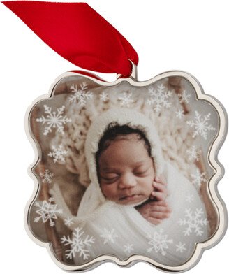 Keepsake Ornaments: Snowflake Border Keepsake Ornament, White, Scalloped