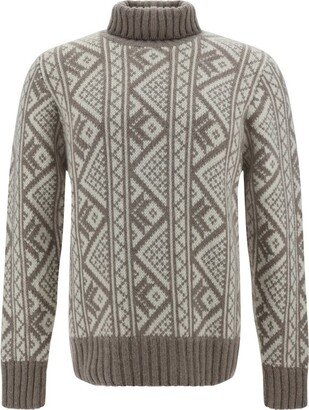 Patterned Intarsia-Knit Roll-Neck Jumper