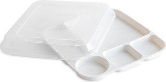 Divided Dinner Tray with Lid - White