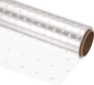 Unique Bargains Cellophane Wrap Roll Wrapping Paper White Polka Dots 98ft x 16in 2.2 Mil, Clear