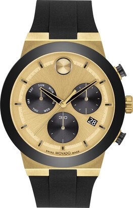 Men's Movado Bold® Fusion Two-Tone Ceramic Chronograph Black Strap Watch with Black and Gold-Tone Dial (Model: 3600895)