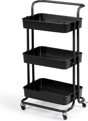 3 Tier Rolling Cart W/Wheels Practical Handle&ABS Storage Basket Organizer Black