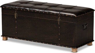 Janna Rustic Faux Leather Upholstered and Wood Storage Ottoman Dark Brown/Oak Brown