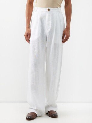 Pleated Linen Wide-leg Trousers-AB