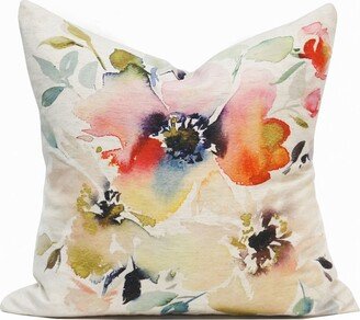 Watercolor Floral Print Linen Pillow Pastel Colors. Home Décor. Bianca Rosen Pillow. Contemporary 20x20 - Cover Only