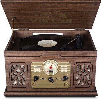 Victor Audio Victor Espresso State 7-In-1 Wood Music Center With Turntable And Bluetooth