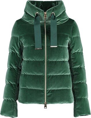 Drawstring High-Neck Puffer Velvet Jacket