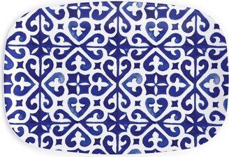 Serving Platters: Lisbon Tiles Watercolor - Blue Serving Platter, Blue