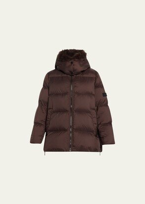 Water-Repellent Technical Puffer Jacket with Fluffy Lambswool Collar