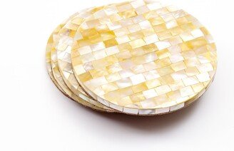 Likhâ Luz Mother-Of-Pearl Coasters Golden Yellow Set Of 4