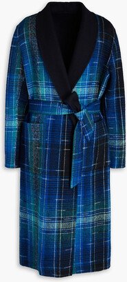 Belted checked knitted coat