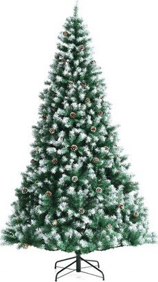 Tangkula 7.5FT Lifelike Xmas Tree Lush Snowy Christmas Tree W/ 1346 PVC Branch Tips