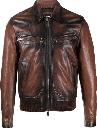 Faded-Effect Leather Jacket