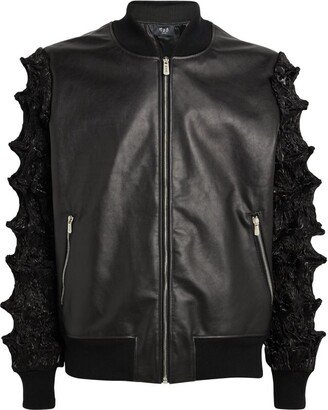 Leather Organza-Spike Bomber Jacket