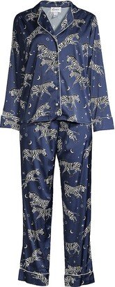 Averie Sleep Two-Piece Zebra Print Pajama Set-AA