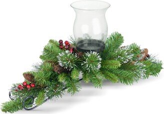 National Tree Company 30 Crestwood Spruce Centerpiece w/ 1 Candle Holder & Glass Cup with 9 Cones & 6 Berries