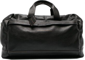 Black Leather Logo Print Holdall