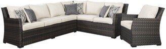 Easy Isle Dark Brown/Beige Sectional and Lounge Chair - N/A