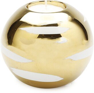 Vivience Tea Light Holder with Block Design - White, Gold-Tone