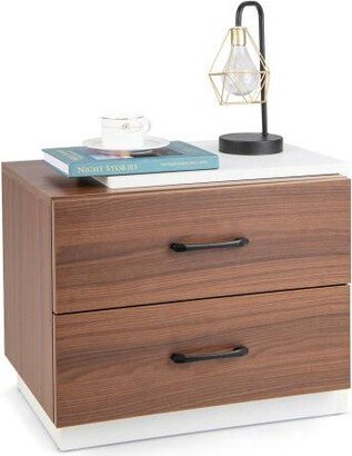 Slickblue Modern Nightstand with 2 Drawers for Bedroom Living Room - Walnut/White