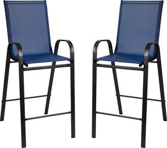 2 Pack Brazos Series Navy Outdoor Barstools with Flex Comfort Material and Metal Frame