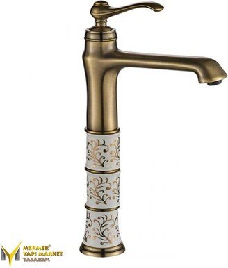 Antique Rustic Ceramic Design Tall Faucet - Mixer Faucet, Tap, Bathroom Vanity, Sink %100 Brass