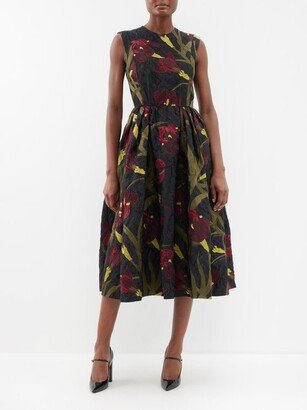 Floral-embroidered Cloqué Midi Dress