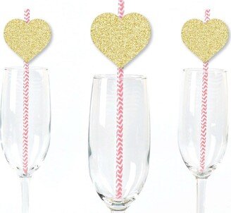 Big Dot Of Happiness Gold Glitter Hearts Straws - No-Mess Cut-Outs & Decorative Paper Straws - 24 Ct