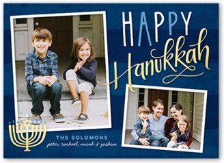 Hanukkah Cards: Captured Menorah Hanukkah Card, Blue, Hanukkah, Pearl Shimmer Cardstock, Square