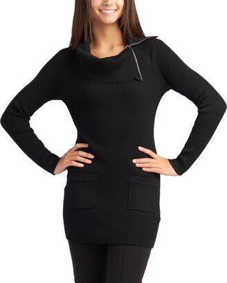 Juniors' Zippered Cowl Neck Tunic Sweater