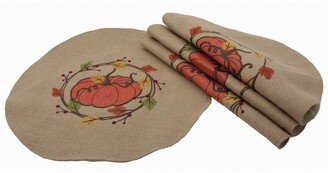 Rustic Pumpkin Wreath Fall Round Placemats - Set of 4