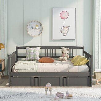 Gerojo Full Dual-use Daybed Wood Bed with Twin Size Trundle& Side Rails, Grey