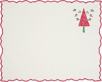 Km Home Collection Set Of Two Christmas Tree Embroidery Cotton Placemat