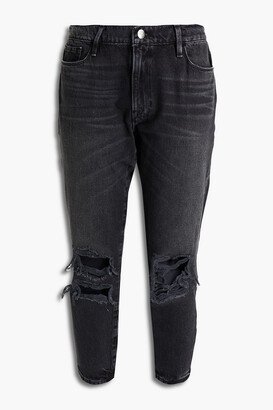 Cropped distressed high-rise straight-leg jeans