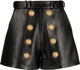Button-Embellished Leather Shorts
